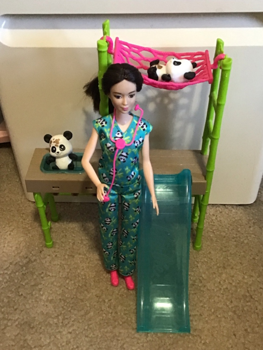 PRICE⬇️HTF Barbie Panda Doctor Playset with cute pandas